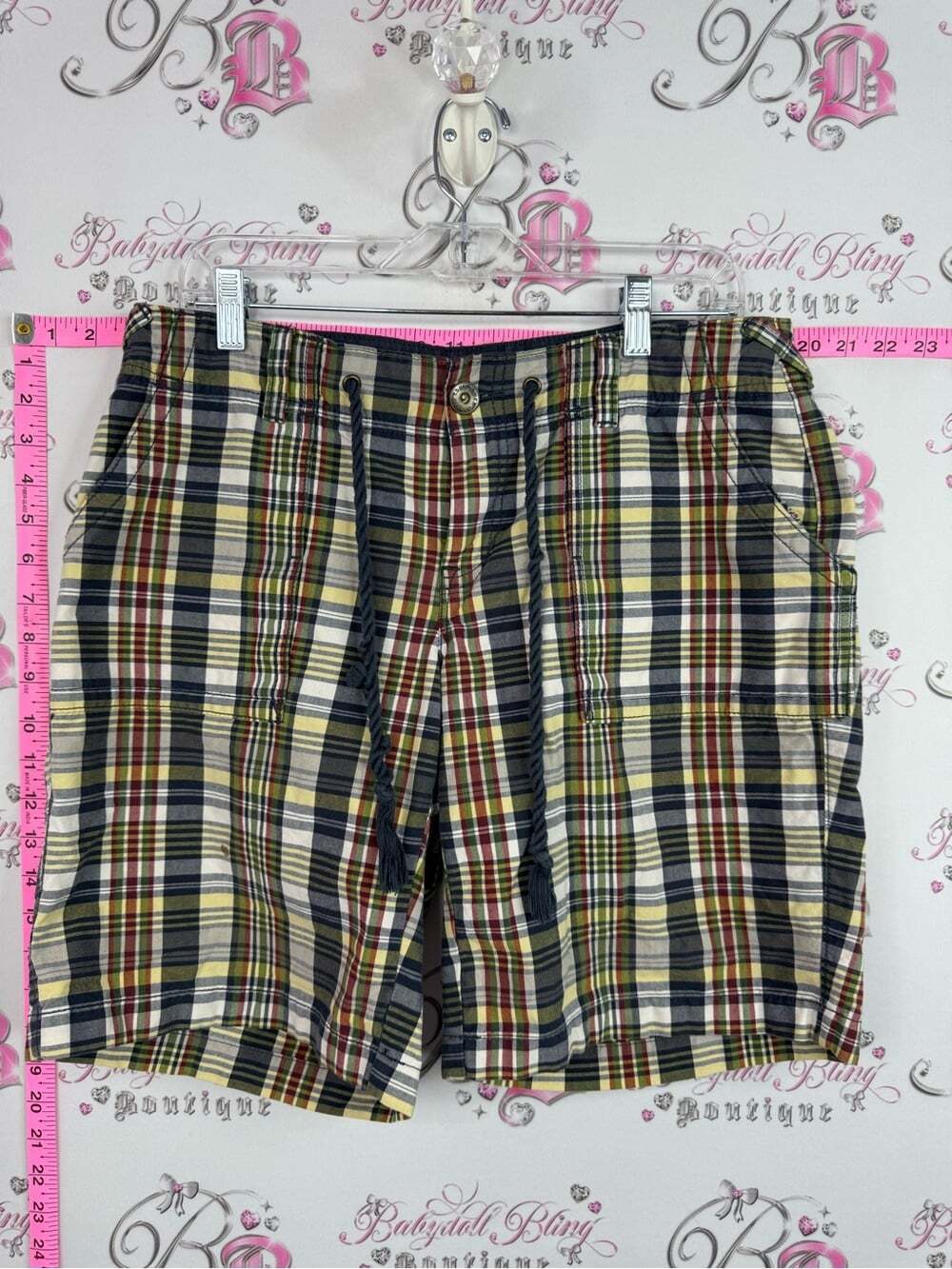 Eddie Bauer Plaid Cotton Bermuda Shorts - Navy, Cream, Green, Red